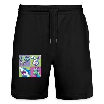 Pop Art éléphant chèvre lapin requin coloré - Short de jogging bio TRAINER Stanley/Stella unisexe - noir - Devant - Nik (191cm) & Marisol (170cm)