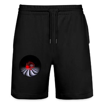 Design mit Fisheye-Kamera - Stanley/Stella Unisex Bio Joggingshorts Trainer  - Schwarz - Vorne - Nik (191cm) & Marisol (170cm)
