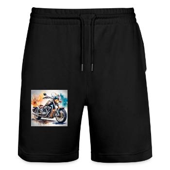 Vintage Motorcycle Splash Art - Stanley/Stella Trainer Unisex Organic Jogging Shorts - black - Front - Nik (191cm) & Marisol (170cm)