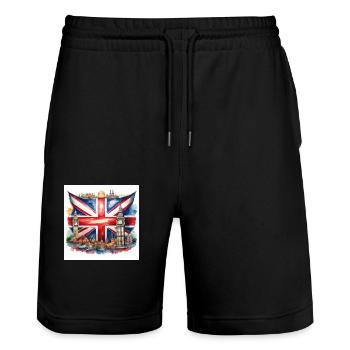 Watercolour Union Jack with British Landmarks - Stanley/Stella Trainer Unisex Organic Jogging Shorts - black - Front - Nik (191cm) & Marisol (170cm)