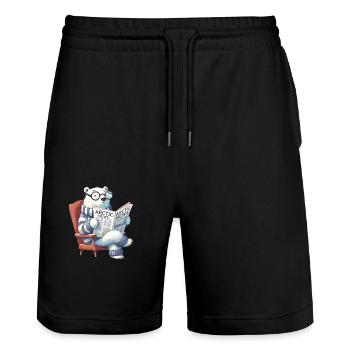 Eisbär liest Zeitung - Stanley/Stella Unisex Bio Joggingshorts Trainer  - Schwarz - Vorne - Nik (191cm) & Marisol (170cm)