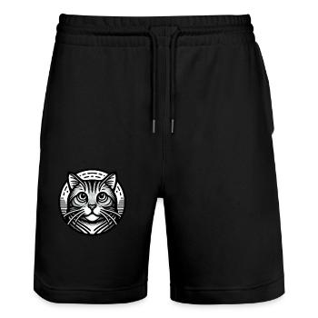 Domestic Cat Gifts - Stanley/Stella Trainer Unisex Organic Jogging Shorts - black - Front - Nik (191cm) & Marisol (170cm)