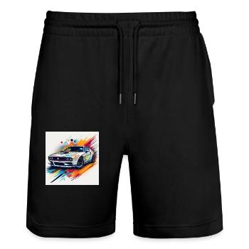 Vibrant Classic Car Design T-Shirt - Stanley/Stella Trainer Unisex Organic Jogging Shorts - black - Front - Nik (191cm) & Marisol (170cm)