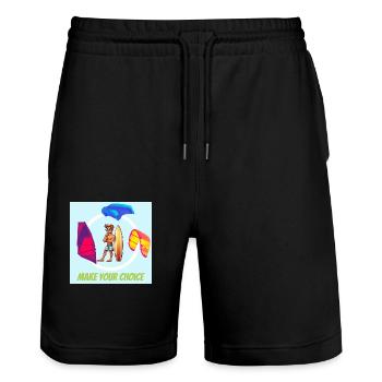 Make your choice wind kite wing bleue - Short de jogging bio TRAINER Stanley/Stella unisexe - noir - Devant - Nik (191cm) & Marisol (170cm)