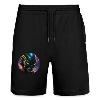 Alien 1 - Stanley/Stella Unisex Bio Joggingshorts Trainer  - Schwarz - Vorne - Nik (191cm) & Marisol (170cm)
