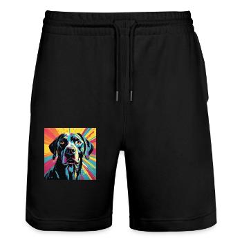 Retro Pop Art Black Labrador - Stanley/Stella Trainer Unisex Organic Jogging Shorts - black - Front - Nik (191cm) & Marisol (170cm)