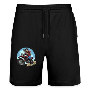 "Speed meets Style – The Ultimate Adventure Print! - Stanley/Stella Trainer Unisex Organic Jogging Shorts - black - Front - Nik (191cm) & Marisol (170cm)