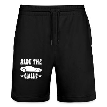 Car - Stanley/Stella Trainer Unisex Organic Jogging Shorts - black - Front - Nik (191cm) & Marisol (170cm)