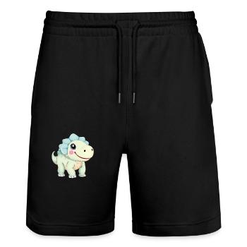 Niedlicher Cartoon-Dinosaurier mit freundlichem Lächeln - Stanley/Stella Unisex Bio Joggingshorts Trainer  - Schwarz - Vorne - Nik (191cm) & Marisol (170cm)