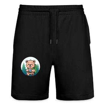 Cozy Bear Exploring Forest Path - Stanley/Stella Trainer Unisex Organic Jogging Shorts - black - Front - Nik (191cm) & Marisol (170cm)