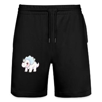 Smiling Cartoon Dinosaur with Blue Bow - Stanley/Stella Trainer Unisex Organic Jogging Shorts - black - Front - Nik (191cm) & Marisol (170cm)