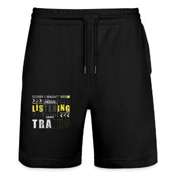 Model Train Hobby Toy Tracks - Stanley/Stella Trainer Unisex Organic Jogging Shorts - black - Front - Nik (191cm) & Marisol (170cm)
