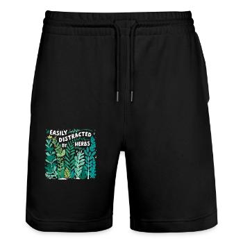 Herb lover: Easily distracted - Stanley/Stella Trainer Unisex Organic Jogging Shorts - black - Front - Nik (191cm) & Marisol (170cm)