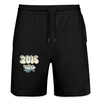 2016 Retro Geschenkidee - Stanley/Stella Unisex Bio Joggingshorts Trainer  - Schwarz - Vorne - Nik (191cm) & Marisol (170cm)