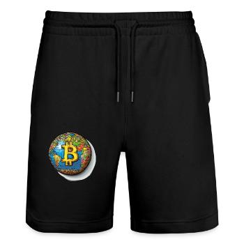 Bitcoin Global: Die Währung ohne Grenzen! - Stanley/Stella Unisex Bio Joggingshorts Trainer  - Schwarz - Vorne - Nik (191cm) & Marisol (170cm)