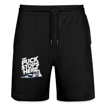 Lustiges Hockey Design für Fans - Stanley/Stella Unisex Bio Joggingshorts Trainer  - Schwarz - Vorne - Nik (191cm) & Marisol (170cm)
