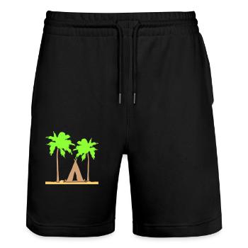 tente palmiers loisirs plage vacances camping-car en plein air - Short de jogging bio TRAINER Stanley/Stella unisexe - noir - Devant - Nik (191cm) & Marisol (170cm)