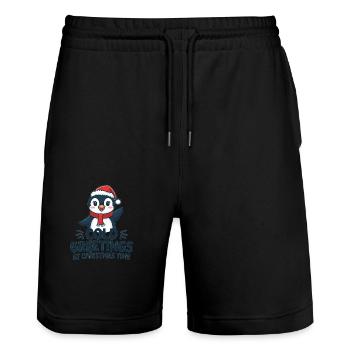 Cool greetings at Christmas time – Penguin - Stanley/Stella Trainer Unisex Organic Jogging Shorts - black - Front - Nik (191cm) & Marisol (170cm)