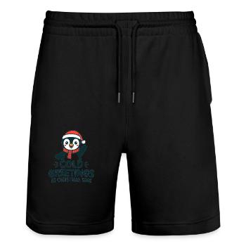 Cool greetings at Christmas time – Penguin - Stanley/Stella Trainer Unisex Organic Jogging Shorts - black - Front - Nik (191cm) & Marisol (170cm)
