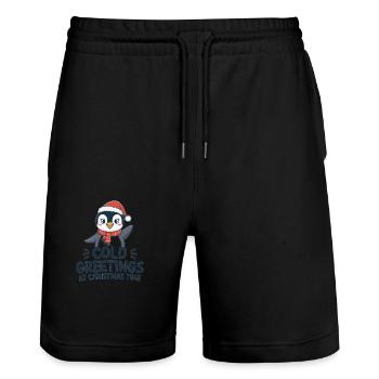 Cool greetings at Christmas time – Penguin - Stanley/Stella Trainer Unisex Organic Jogging Shorts - black - Front - Nik (191cm) & Marisol (170cm)