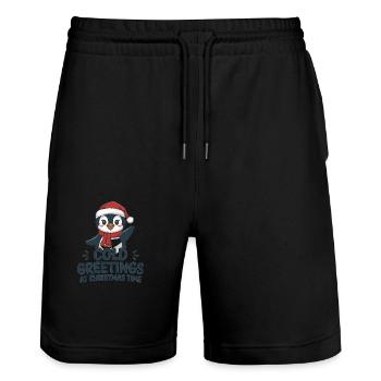 Cool greetings at Christmas time – Penguin - Stanley/Stella Trainer Unisex Organic Jogging Shorts - black - Front - Nik (191cm) & Marisol (170cm)