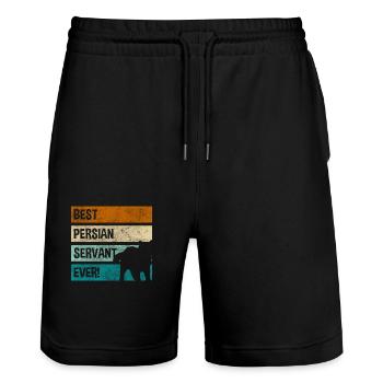 Katze Katzenpapa Katzenhaare - Stanley/Stella Unisex Bio Joggingshorts Trainer  - Schwarz - Vorne - Nik (191cm) & Marisol (170cm)