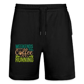 Weekends Coffee Running 6 - Stanley/Stella Unisex Bio Joggingshorts Trainer  - Schwarz - Vorne - Nik (191cm) & Marisol (170cm)