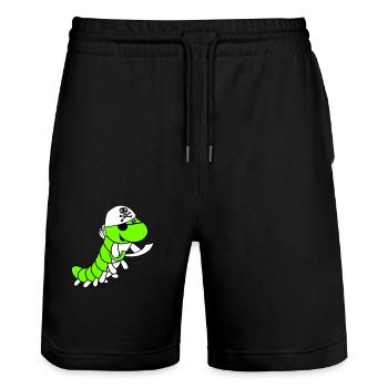 Raupe Böse Piraten Matrose Mütze Lustig Süß Comic - Stanley/Stella Unisex Bio Joggingshorts Trainer  - Schwarz - Vorne - Nik (191cm) & Marisol (170cm)