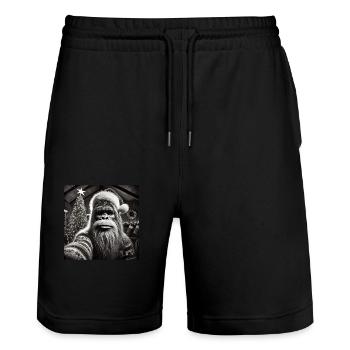 Funny Christmas Bigfoot Sasquatch - Stanley/Stella Trainer Unisex Organic Jogging Shorts - black - Front - Nik (191cm) & Marisol (170cm)