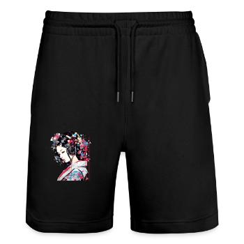 Japanese Woman Portrait Geisha Tradition Culture A - Stanley/Stella Trainer Unisex Organic Jogging Shorts - black - Front - Nik (191cm) & Marisol (170cm)