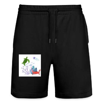 Coral reef - Stanley/Stella Trainer Unisex Organic Jogging Shorts - black - Front - Nik (191cm) & Marisol (170cm)
