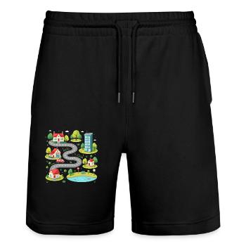 Father's Day with Cars - Car Play Mat - Stanley/Stella Trainer Unisex Organic Jogging Shorts - black - Front - Nik (191cm) & Marisol (170cm)