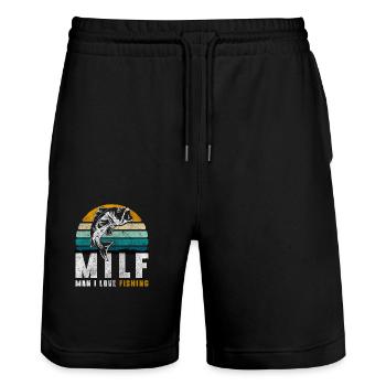 Pêche au brochet perche - Short de jogging bio TRAINER Stanley/Stella unisexe - noir - Devant - Nik (191cm) & Marisol (170cm)