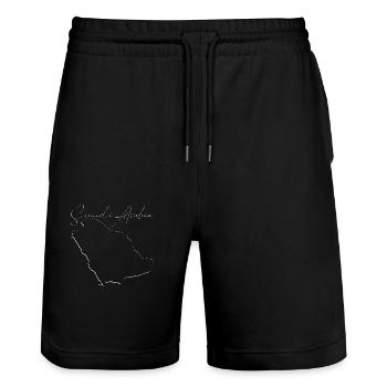 Saudi Arabia map as outline EN - Stanley/Stella Trainer Unisex Organic Jogging Shorts - black - Front - Nik (191cm) & Marisol (170cm)