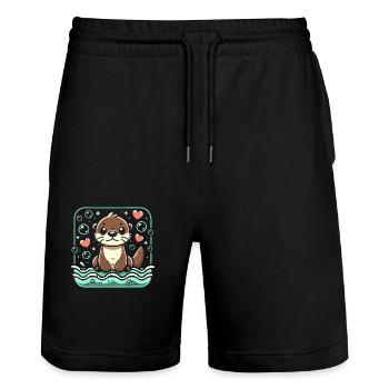 Otters Make Everything Better Cute Wildlife Lover - Stanley/Stella Trainer Unisex Organic Jogging Shorts - black - Front - Nik (191cm) & Marisol (170cm)