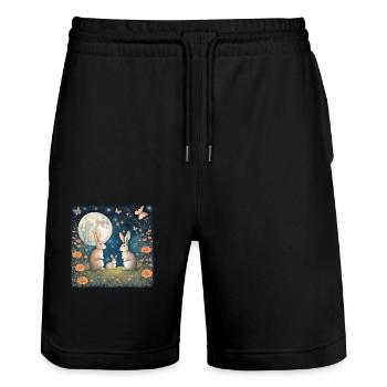Rabbit - Stanley/Stella Trainer Unisex Organic Jogging Shorts - black - Front - Nik (191cm) & Marisol (170cm)