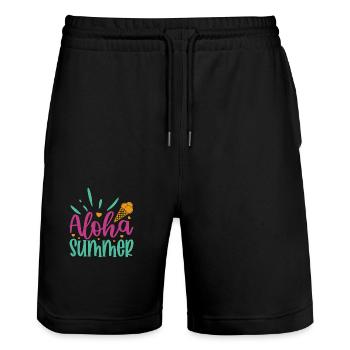 Aloha Sommer - Stanley/Stella Unisex Bio Joggingshorts Trainer  - Schwarz - Vorne - Nik (191cm) & Marisol (170cm)