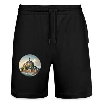 Mont Saint Michel Normandy - Stanley/Stella Trainer Unisex Organic Jogging Shorts - black - Front - Nik (191cm) & Marisol (170cm)
