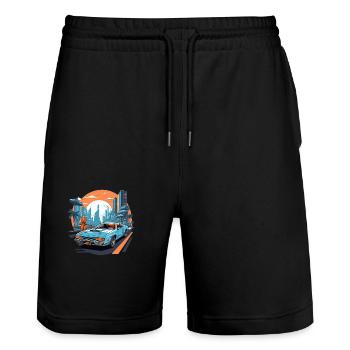 Retro Future - Stanley/Stella Unisex Bio Joggingshorts Trainer  - Schwarz - Vorne - Nik (191cm) & Marisol (170cm)