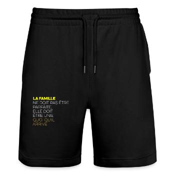Family - Stanley/Stella Trainer Unisex Organic Jogging Shorts - black - Front - Nik (191cm) & Marisol (170cm)