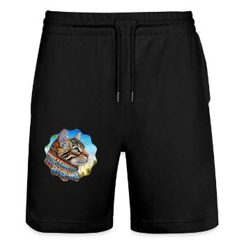 KI-Design Katzenbild mit kunstvollem Mandala Motiv - Stanley/Stella Unisex Bio Joggingshorts Trainer  - Schwarz - Vorne - Nik (191cm) & Marisol (170cm)
