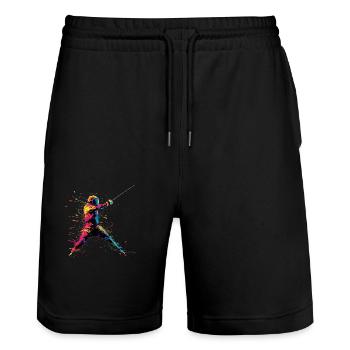 Fechten Fechter Geschenk - Stanley/Stella Unisex Bio Joggingshorts Trainer  - Schwarz - Vorne - Nik (191cm) & Marisol (170cm)