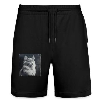 Black Animals - Antique Cat - Stanley/Stella Trainer Unisex Organic Jogging Shorts - black - Front - Nik (191cm) & Marisol (170cm)