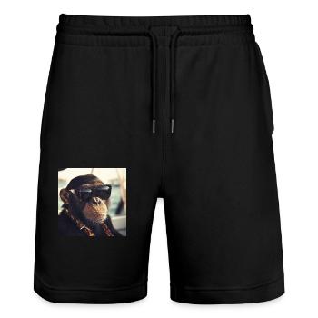 Cool Ape - Stanley/Stella Trainer Unisex Organic Jogging Shorts - black - Front - Nik (191cm) & Marisol (170cm)