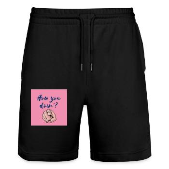 "How You Doin'? Fun and Bold Design" - Stanley/Stella Trainer Unisex Organic Jogging Shorts - black - Front - Nik (191cm) & Marisol (170cm)
