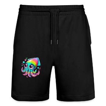 Calmar coloré avec de grands yeux pour les enfants - Short de jogging bio TRAINER Stanley/Stella unisexe - noir - Devant - Nik (191cm) & Marisol (170cm)