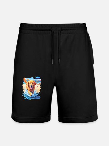 Hund am Strand - Stanley/Stella Unisex Bio Joggingshorts Trainer  - Schwarz