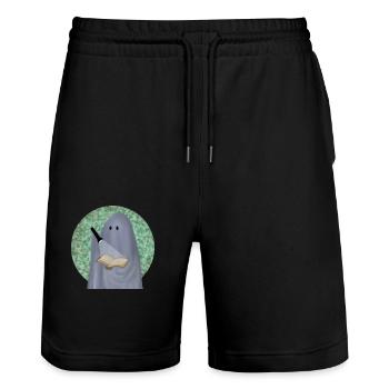 lesender Geist vor Tarnhintergrund - Stanley/Stella Unisex Bio Joggingshorts Trainer  - Schwarz - Vorne - Nik (191cm) & Marisol (170cm)