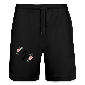 Rosa Blumenbuchstabe j - Stanley/Stella Unisex Bio Joggingshorts Trainer  - Schwarz - Vorne - Nik (191cm) & Marisol (170cm)