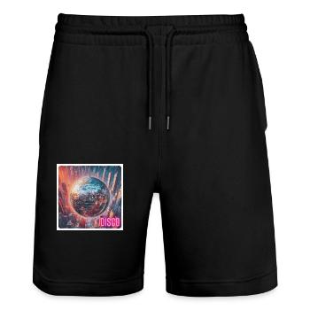 Discokugel vor Großstadt - Stanley/Stella Unisex Bio Joggingshorts Trainer  - Schwarz - Vorne - Nik (191cm) & Marisol (170cm)
